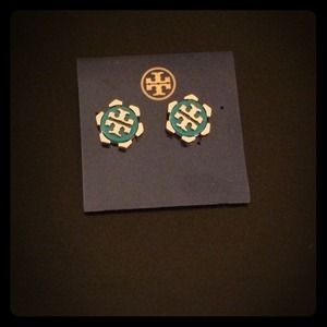 New tory burch teal and gold earrings