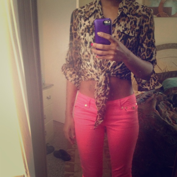 Animal print/cheetah tie up shirt
