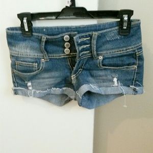 Distressed jean shorts