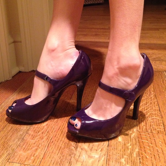 Dark purple peep toe Mary Janes