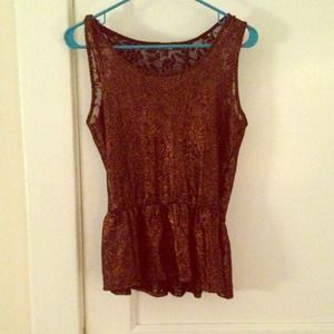Forever 21 bronze and black floral peplum shirt