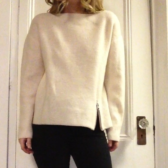 H&M Sweaters - Cream boat neck sweater with oversized zipper