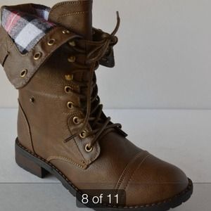 New Women's Foldable Brwn Combat Boots SZ 10