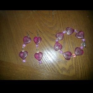 Hand Made Two sided Heart Earrings and Bracelet