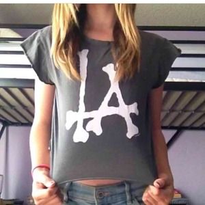 Brandy Melville Gray LA Bones Tee