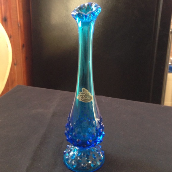 Classy bud vase, blue glass, might be Fenton.