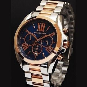 Auth Micheal Kors Watch Silver/Rose Gold +Box&Book