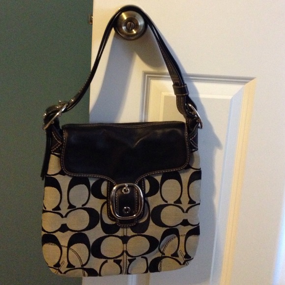 Authentic Coach black/grey/silver jacquard hobo