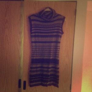 Purple and Grey Striped Turtleneck Sweater Dress