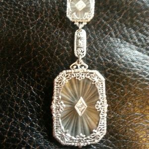 Platinum & Diamond Art Deco Crystal Rock Necklace