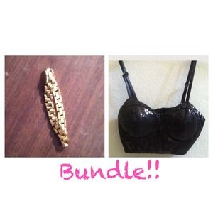 Glitter crop top,gold bracket, blue dress bundle