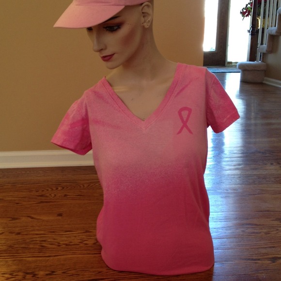 Pink ribbon, breast cancer vneck tshirt.