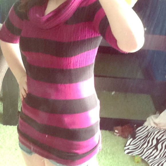 Purple and black striped sweater dress