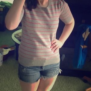 Gray and pink striped sweater