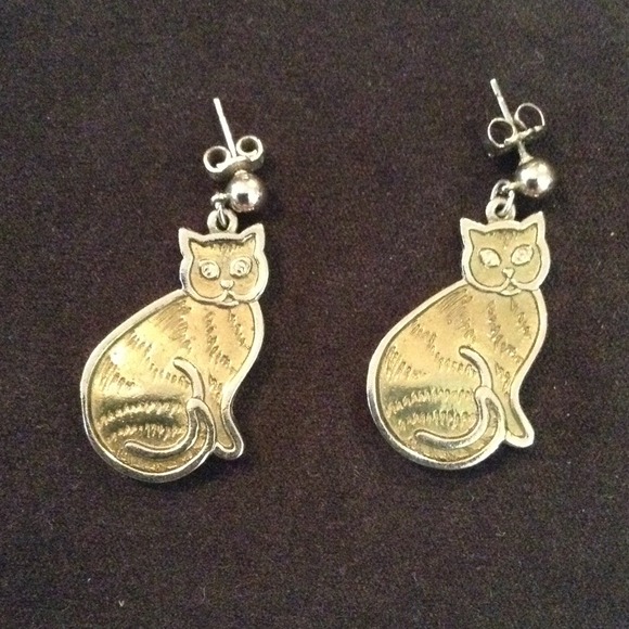 Silver cat earrings