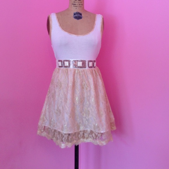 Gold lace sequin belt dress from England