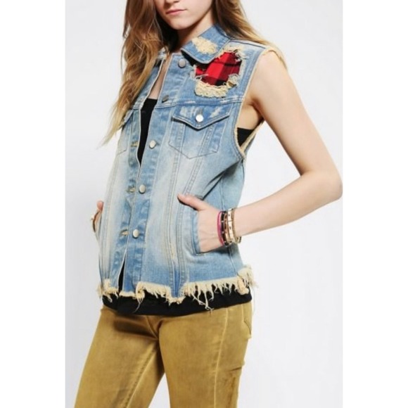 Urban Outfitters Jackets & Blazers - Unif x UO denim distressed plaid vest