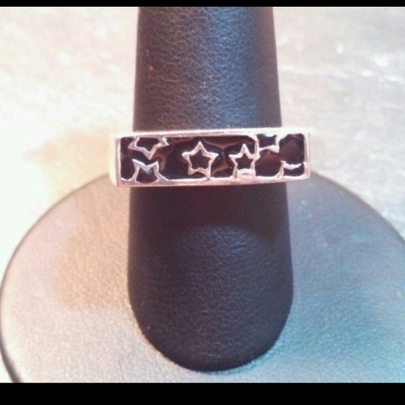 Sterling silver stars modernist black enamel ring