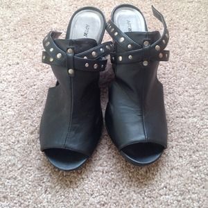 Black ankle booties with silver studs