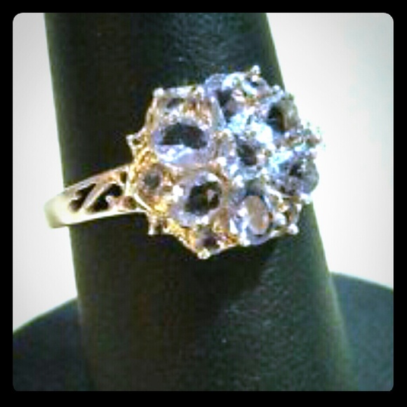 Sterling silver tanzanite floral cluster ring