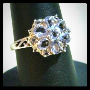 Sterling silver tanzanite floral cluster ring