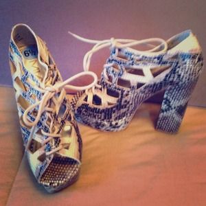 Snakeskin lace up platforms