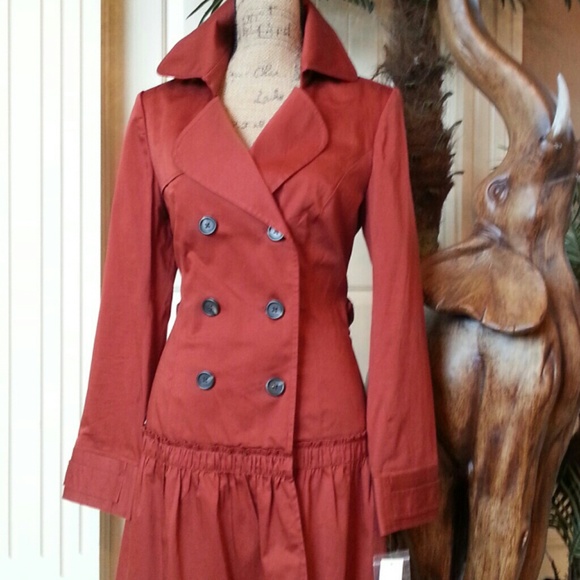 elle Jackets & Blazers - Rust beautiful trench style ruffle jacket