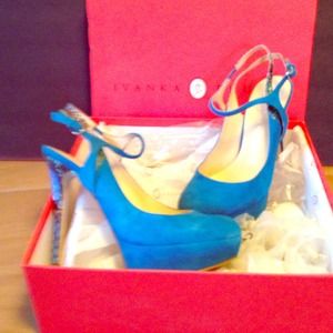 Ivanka Trump Blue suede and snakeskin platforms