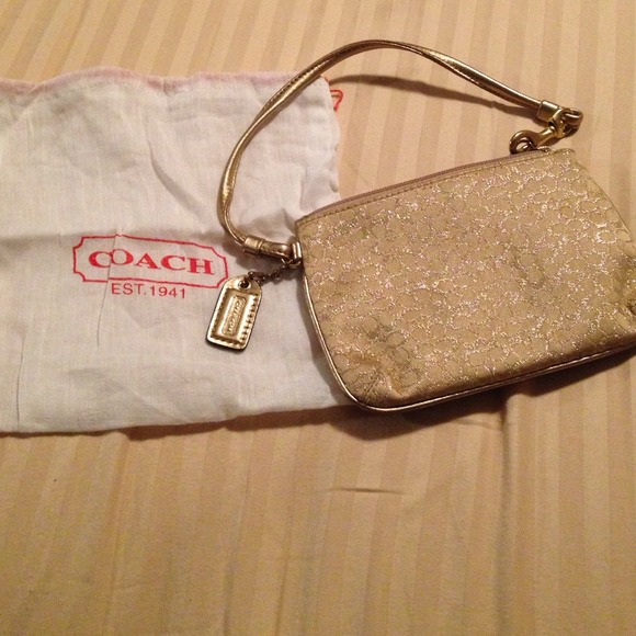 Authentic Glittery gold coach wristlet