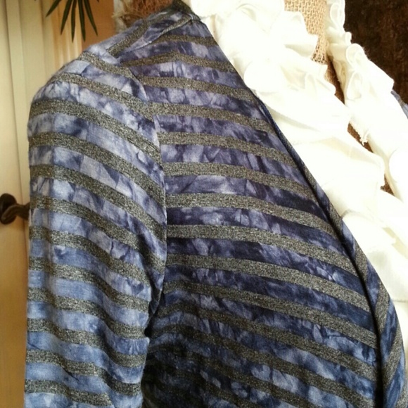 Unity jacket blazer cardigan blue gray stripe open front Size Medium - Picture 2 of 3