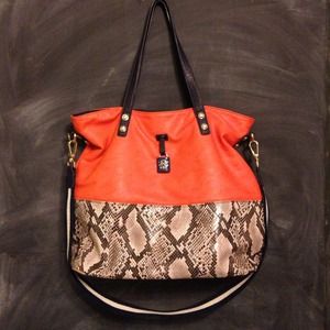 Jessica Simpson tote//Orange and snake skin