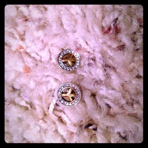 Silver&gold peace earrings with rhinestones NWOT💎