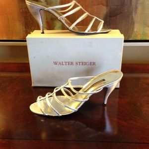 Silver slip on heels