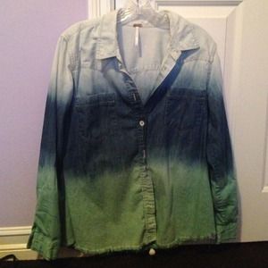 Denim style, teal ombré button up