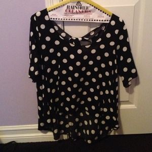 High low black and white polka dot top w open back