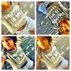 Grey "SHOPPING IS MY CARDIO" Crop Top 😍