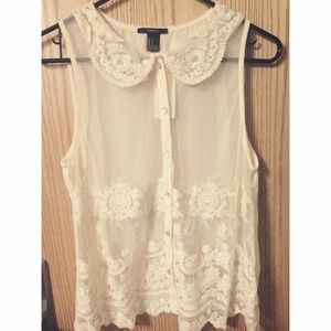 Vintage style, ivory, lace sheer tank