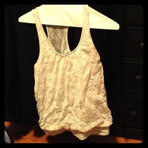 Gray racerback tank with white lace overlay