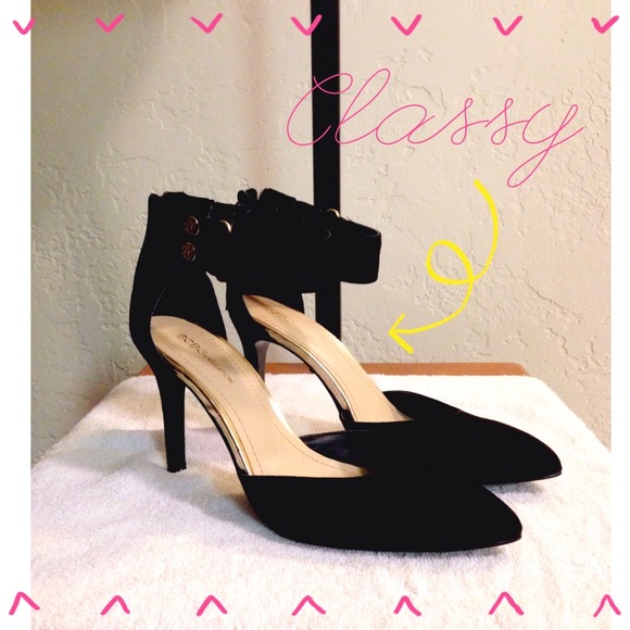 Black Suede Ankle Strap Pumps