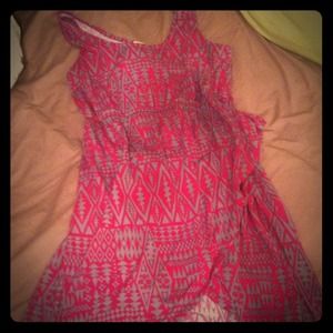 Pink and Grey Aztec hi-low print dress