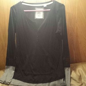 Half Button Layered Look Long Sleeve Shirt XL
