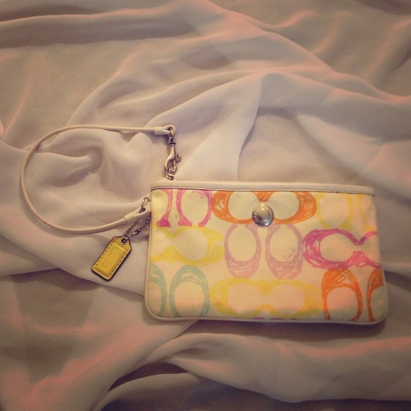 Coach Hamptons scribble multicolor wristlet.