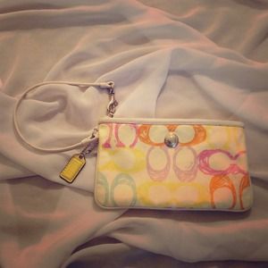 Coach Hamptons scribble multicolor wristlet.