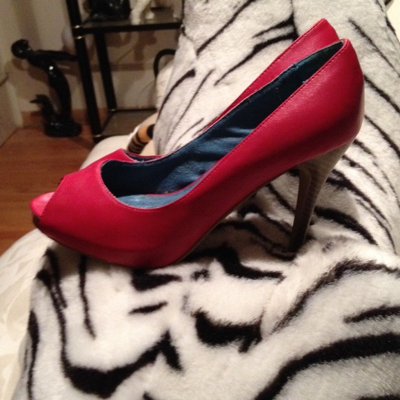 Red open toe high heels