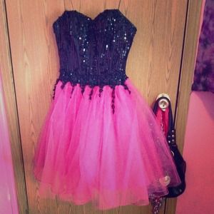 Sequin Fuchsia & Black Prom Dress