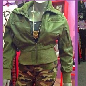 Olive Green Faux leather Jacket Plus Size