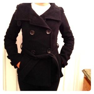 Zara Basic Black Double Breasted Short Peacoat