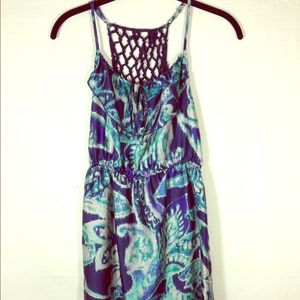 Blue Floral Dress with Crochet Open Back