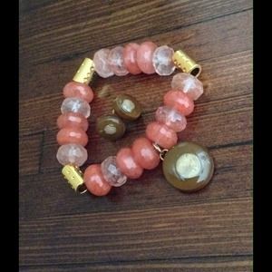 Rose Quartz bracelet. Handmade earrings.