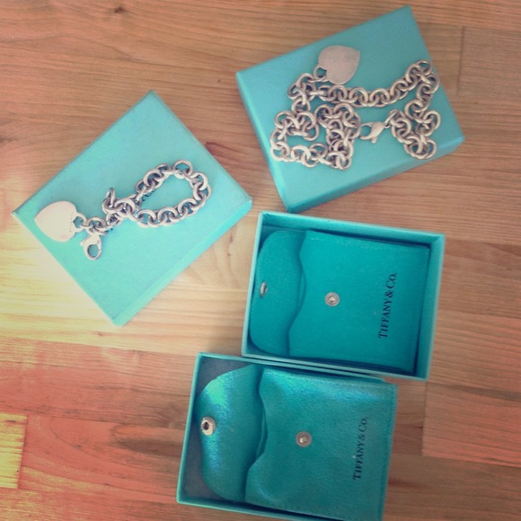 Tiffany and Co sterling silver heart tag charm set